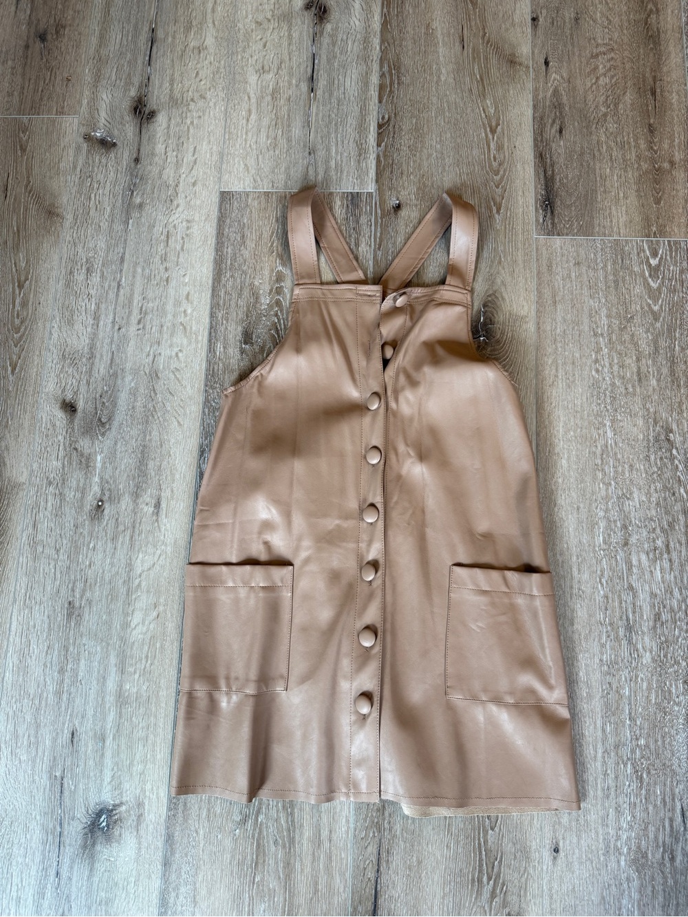 Faux Leather Button-Front Mini Dress in Camel NWOT